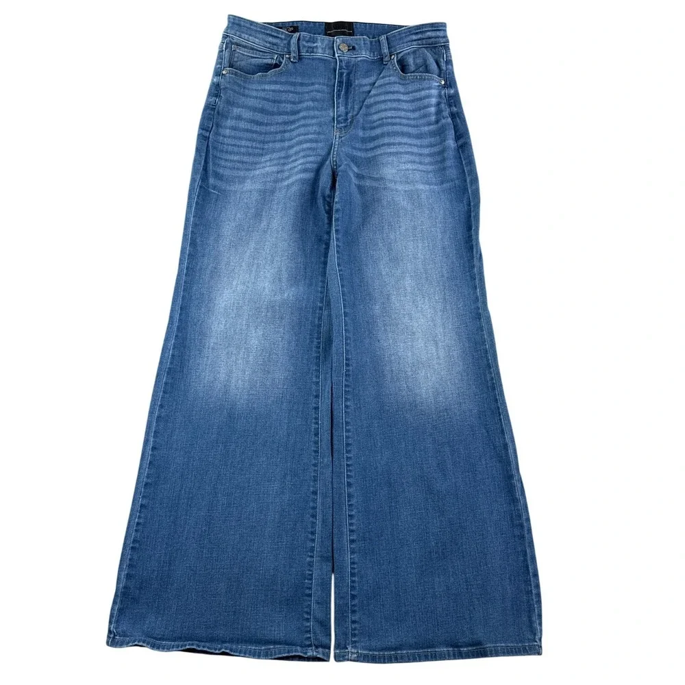 White House Black Market Jeans Womens 12 Blue Wide Leg High Rise Soft Stretch
